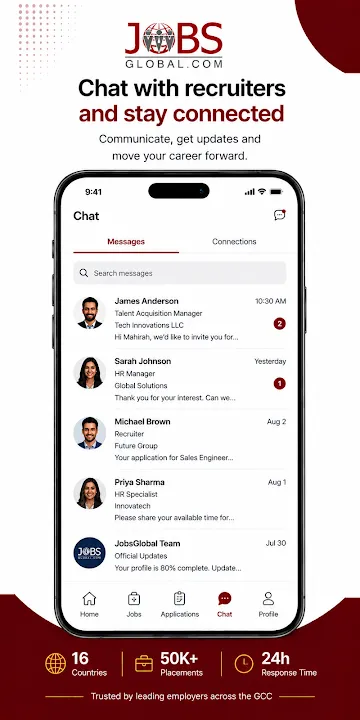 Chat with recruiters and stay connected